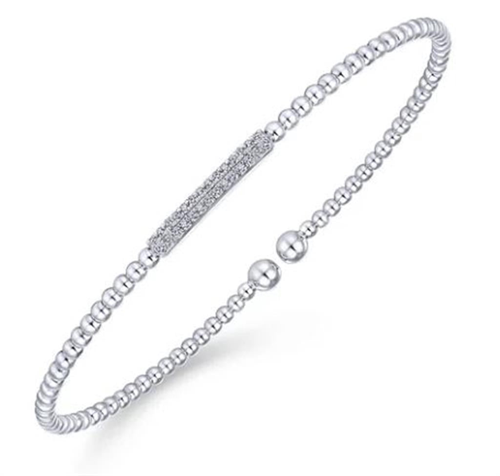 Gabriel & Co Lady's Double Diamond Bar Bujukan Bead Bangle Bracelet