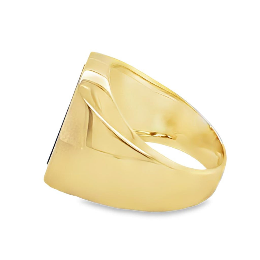 Yellow 14 Karat Bezel Set Oval Lapis Signet Ring Estate Jewelry Size 8