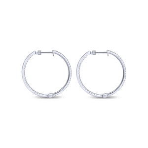 Gabriel & Co. Fashion 14K White French Pave' Set 30mm Round Inside Out Diamond Hoop Earrings
