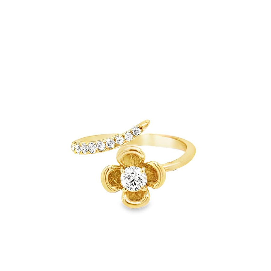 Lady's Yellow 14 Karat Bypass Floral Fashion Ring 10 = 0.16TWT Round H