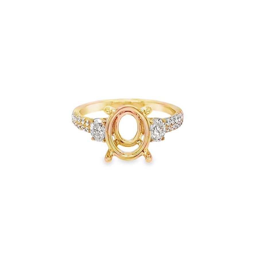 Lady's Yellow 14 Karat 3-Stone Straight Accented Double-Row Shank Semi