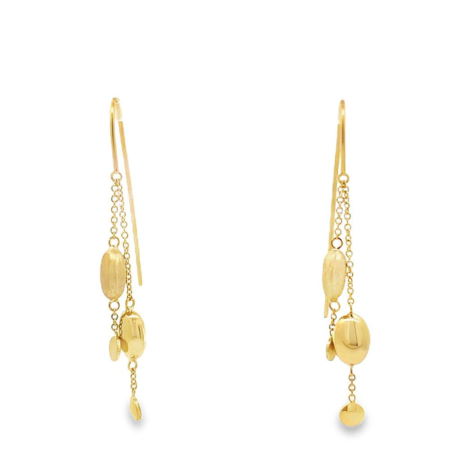 Lady's Yellow 14 Karat Polished/Brushed Graduated Bead Dangle Earrings