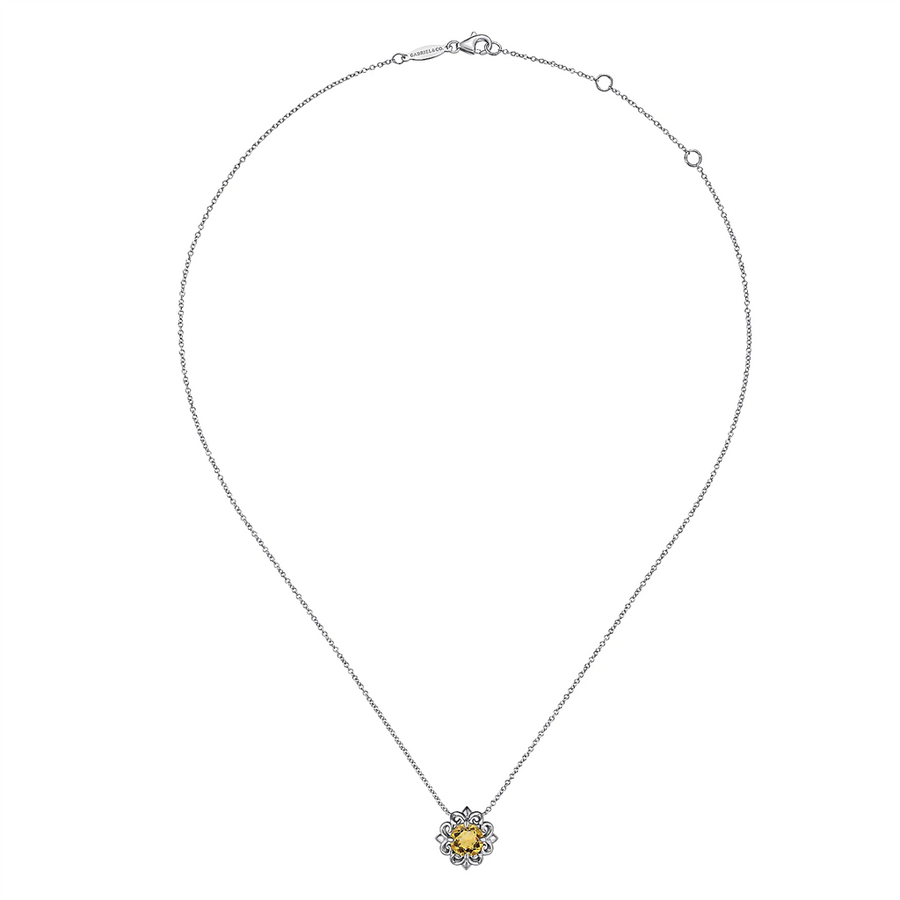 Gabriel & Co. Silver 18 inch 925 Sterling Silver Citrine Flower Pendant Necklace