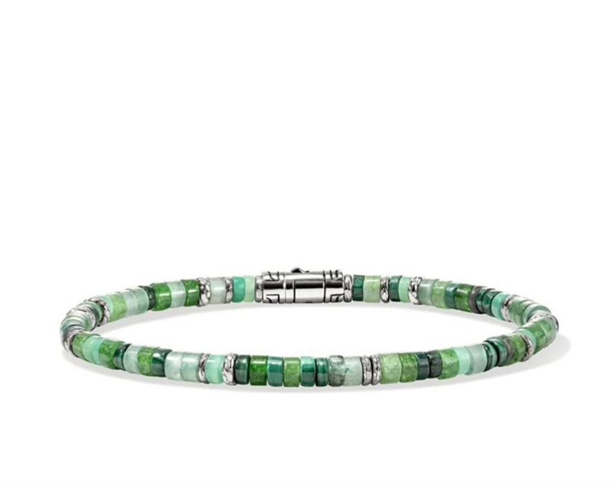 White Sterling Silver Heishi 4mm Malachite, Green Quartz, Aventurine,