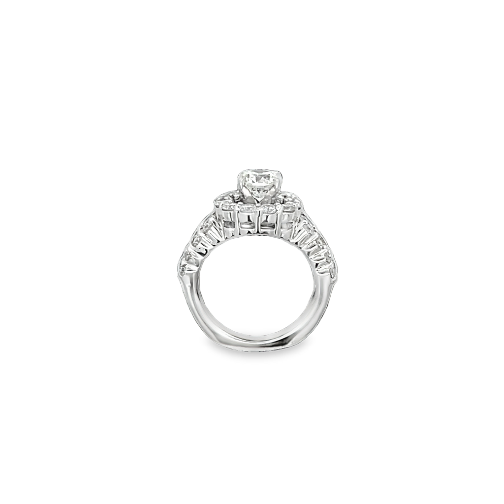 White Platinum Round Diamond Cushion Halo Engagement Ring Estate Jewel