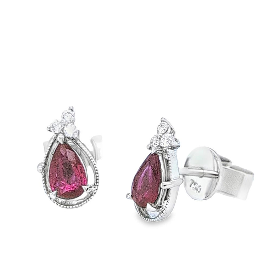 Nelson Lady's Milgrain Ruby and Diamond Stud Earrings