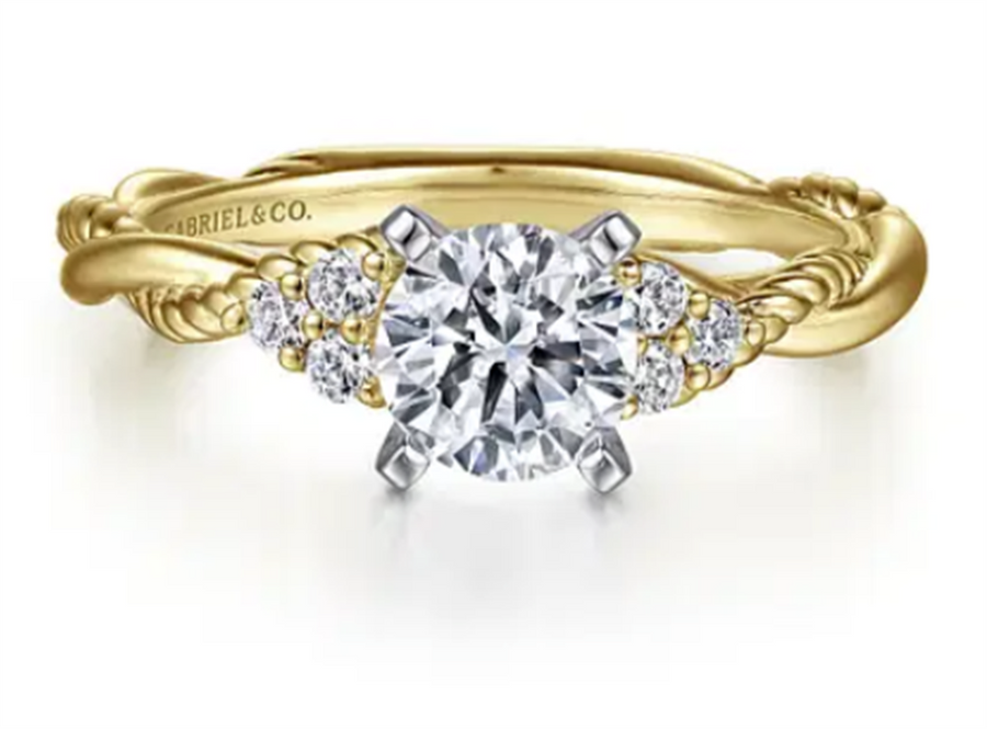 Gabriel & Co Two-Tone Twisted Rope Diamond Cluster Engagement Ring Mounting