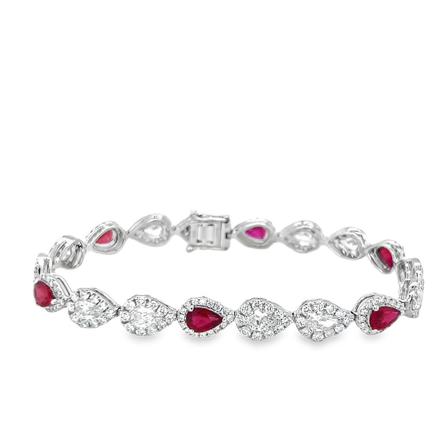 White 18 Karat Pear Halo Bracelet Length 6.5 6 = 3.35tw Pear Rubies
1