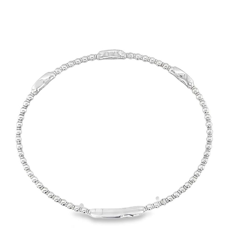 Lady's White 14 Karat Beaded Station Bangle Bracelet Length 6.75 9 = 0