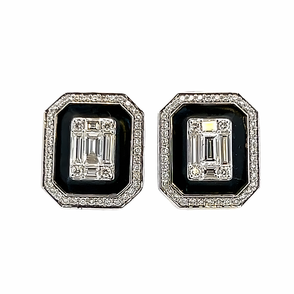 Estate Black Enamel Diamond Earrings