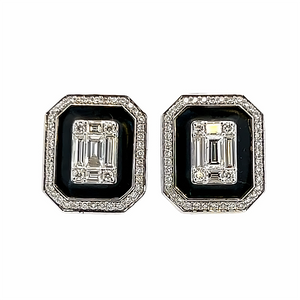 Estate Black Enamel Diamond Earrings