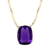 Estate Yellow 14 Karat Gold Amethyst and Diamond Necklace Jewelry With Rectangular Cushion Reddish Purple Vs Strong Amethyst and Round Diamonds