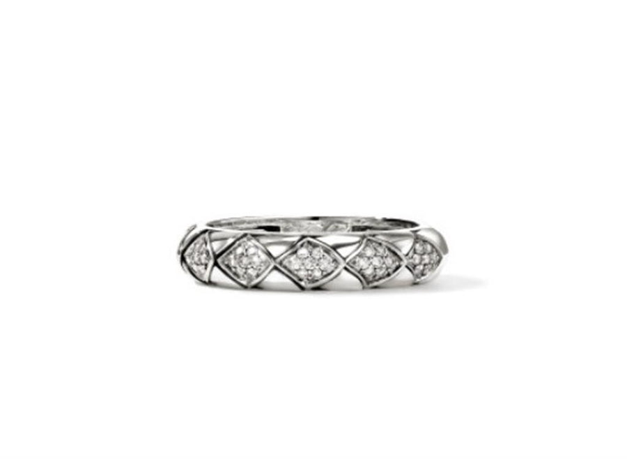 White Sterling Silver 4.5mm Diamond Pave John Hardy With = 0.17TWT Rou