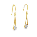 Estate Two-Tone 10 Karat Open Teardrop Ball French Wire Earrings