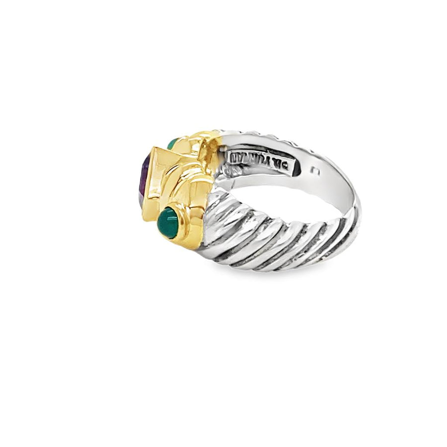 18Kt/SS David Yurman Renaissance Amethyst And Emerald Ring Estate Jewe