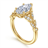 Lady's Yellow 14 Karat Leaf Style Split Shank Semi-Mount With Miligrai