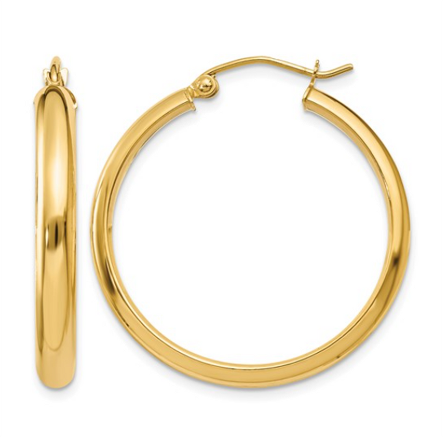 Yellow 14 Karat 3X41mm Polished Tubular Hoop Earrings Estate Jewelry G