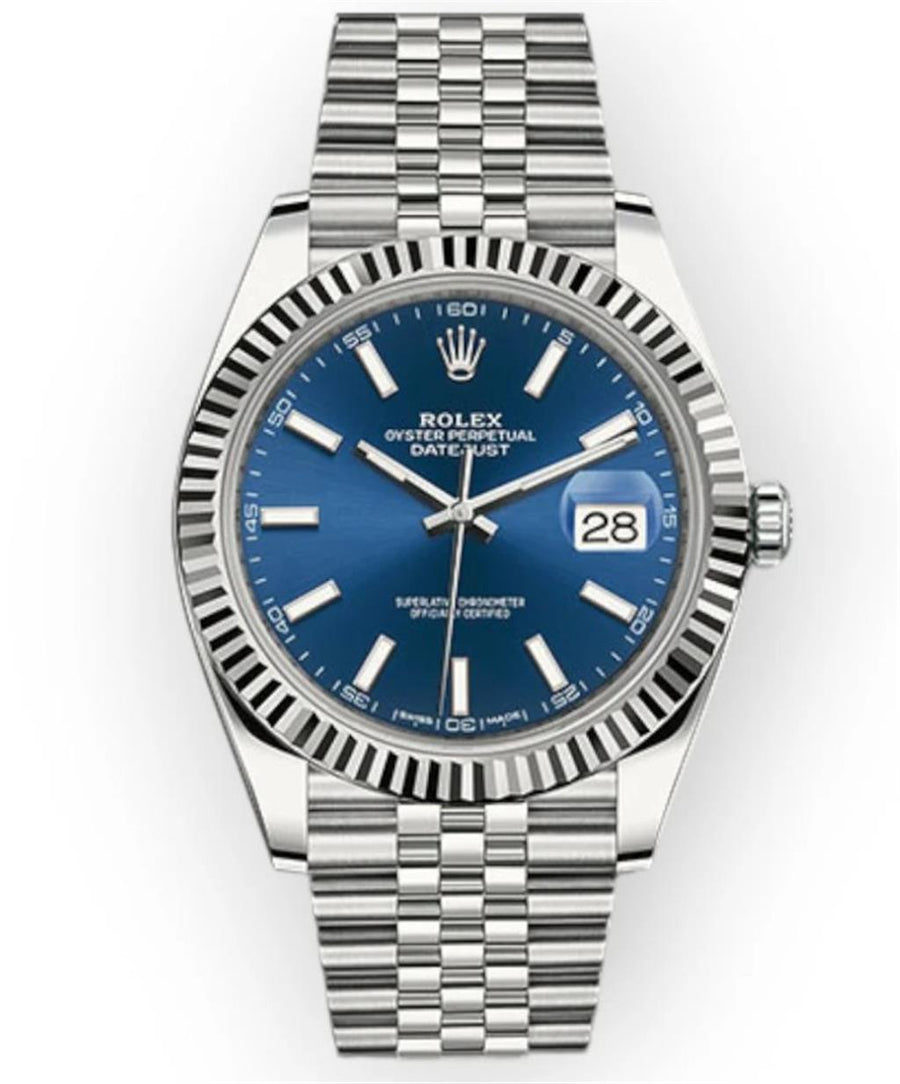 White Stainless Steel Men's 2023 41mm Datejust Blue Stick Dial w/ Flut
