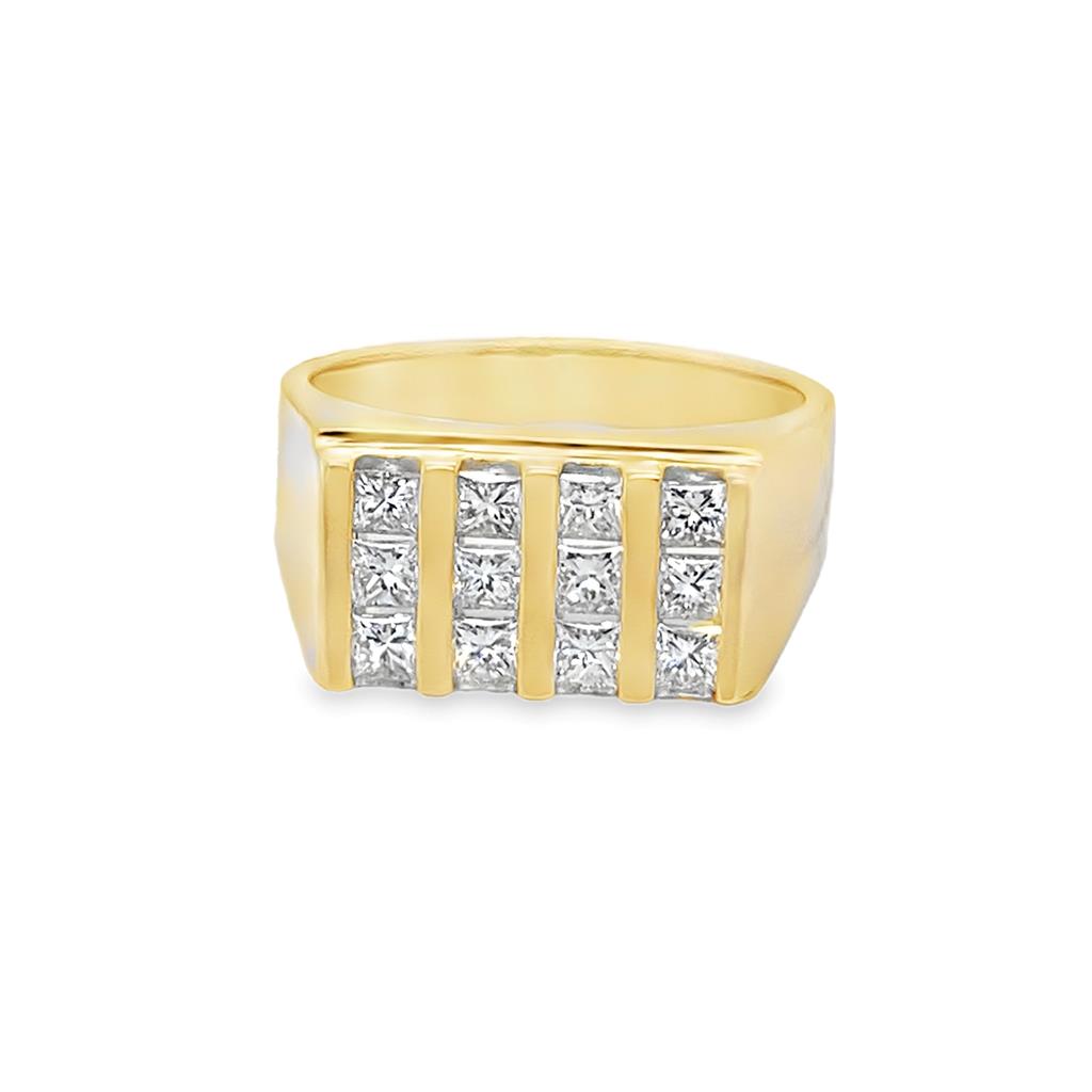 Yellow 14 Karat 3 Row Diamond Bar Set Band Estate Jewelry Size 9 With