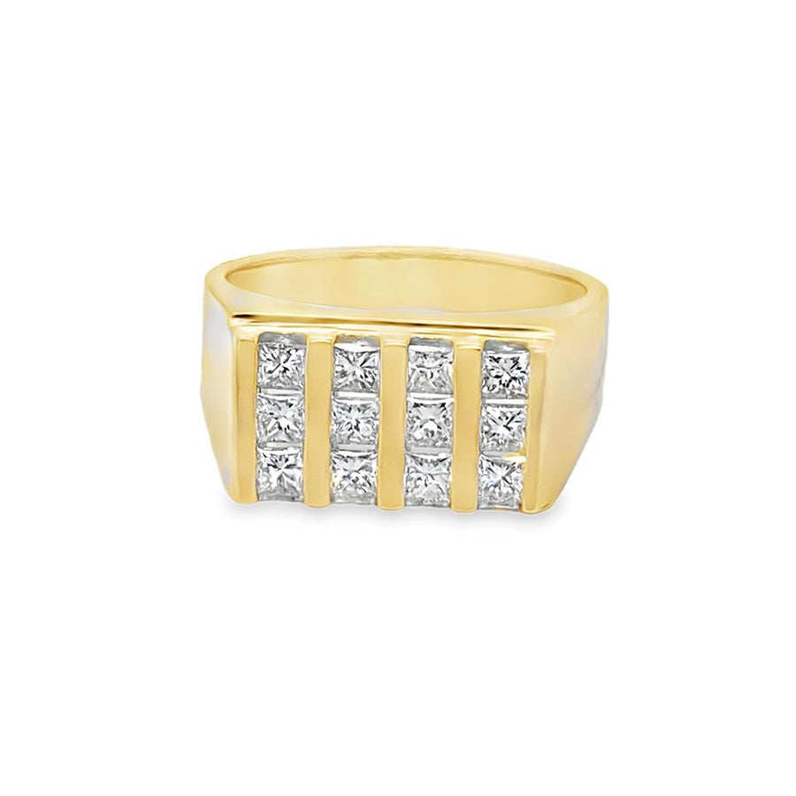 Yellow 14 Karat 3 Row Diamond Bar Set Band Estate Jewelry Size 9 With