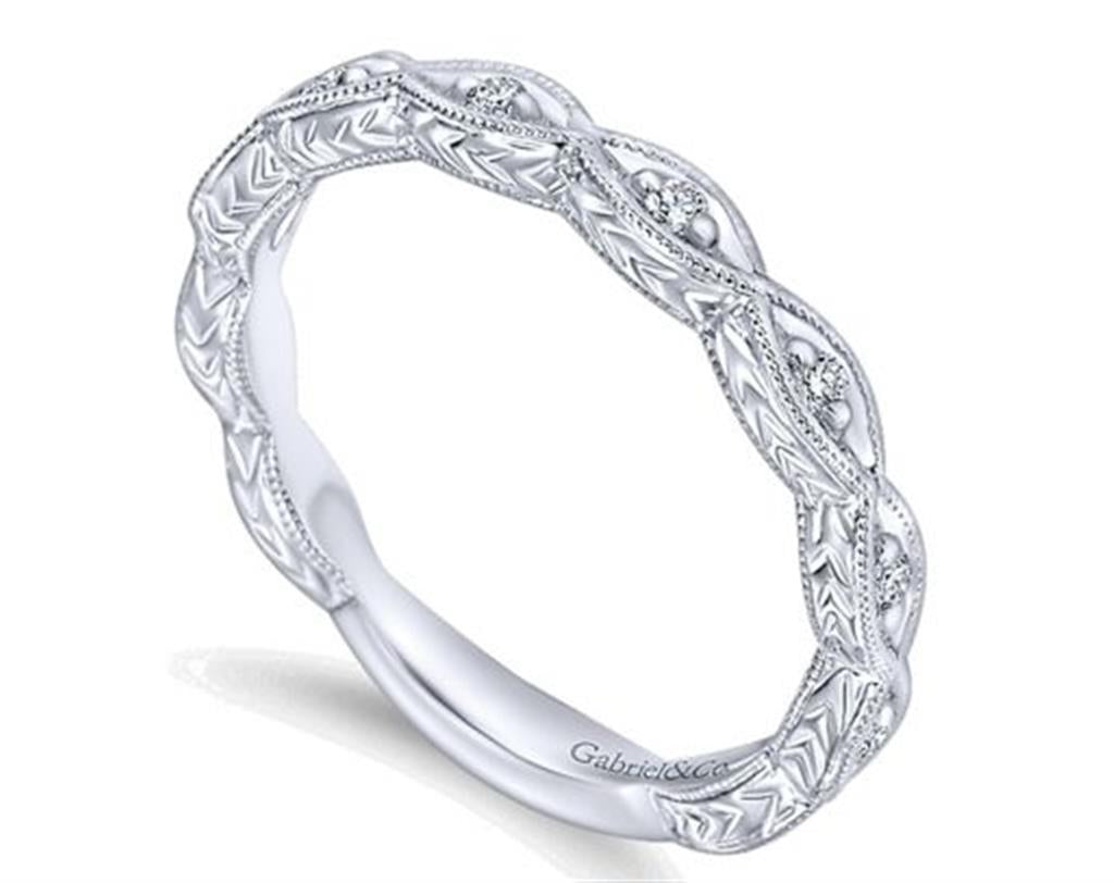 Gabriel & Co. 14k White Gold Victorian Diamond Wedding Band