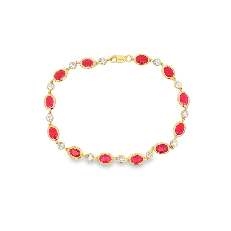 Yellow 14 Karat Alternating Bezel Line Bracelet With 12 = 6.00TWT Oval