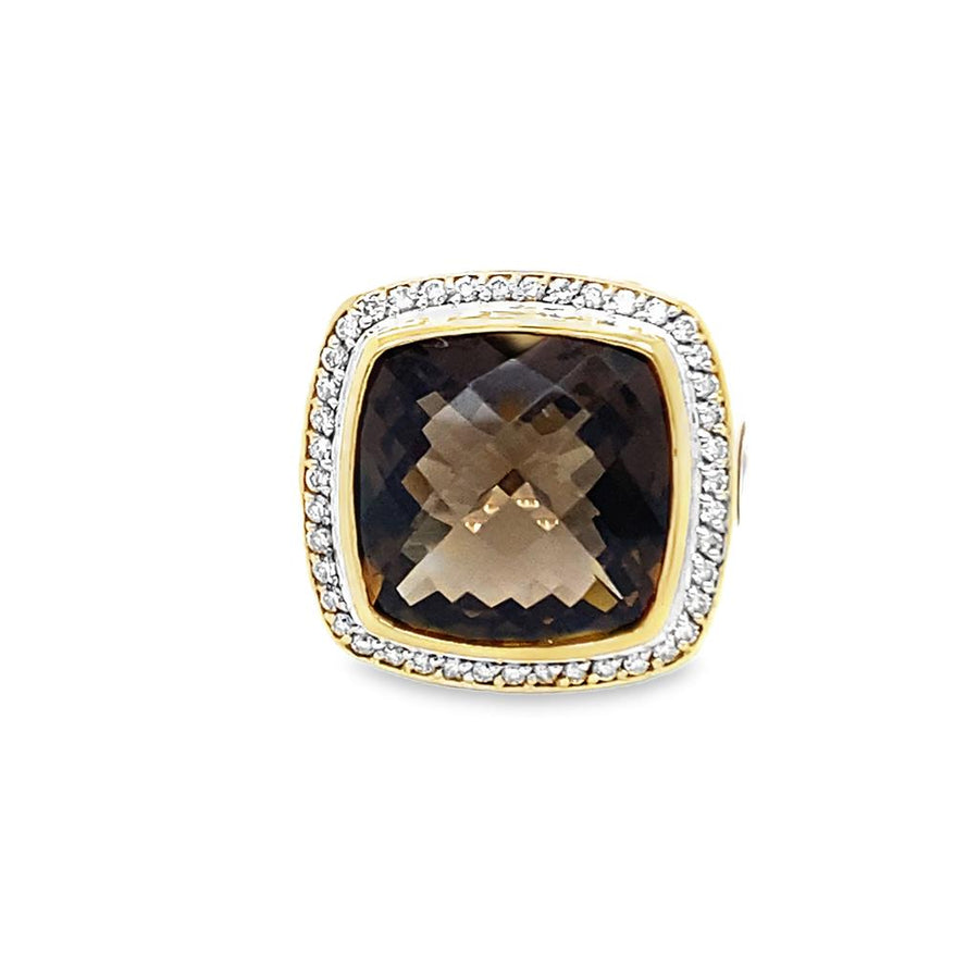 Two-Tone 18Kt/SS David Yurman Albion Smoky Quartz Ring Estate Jewelry
