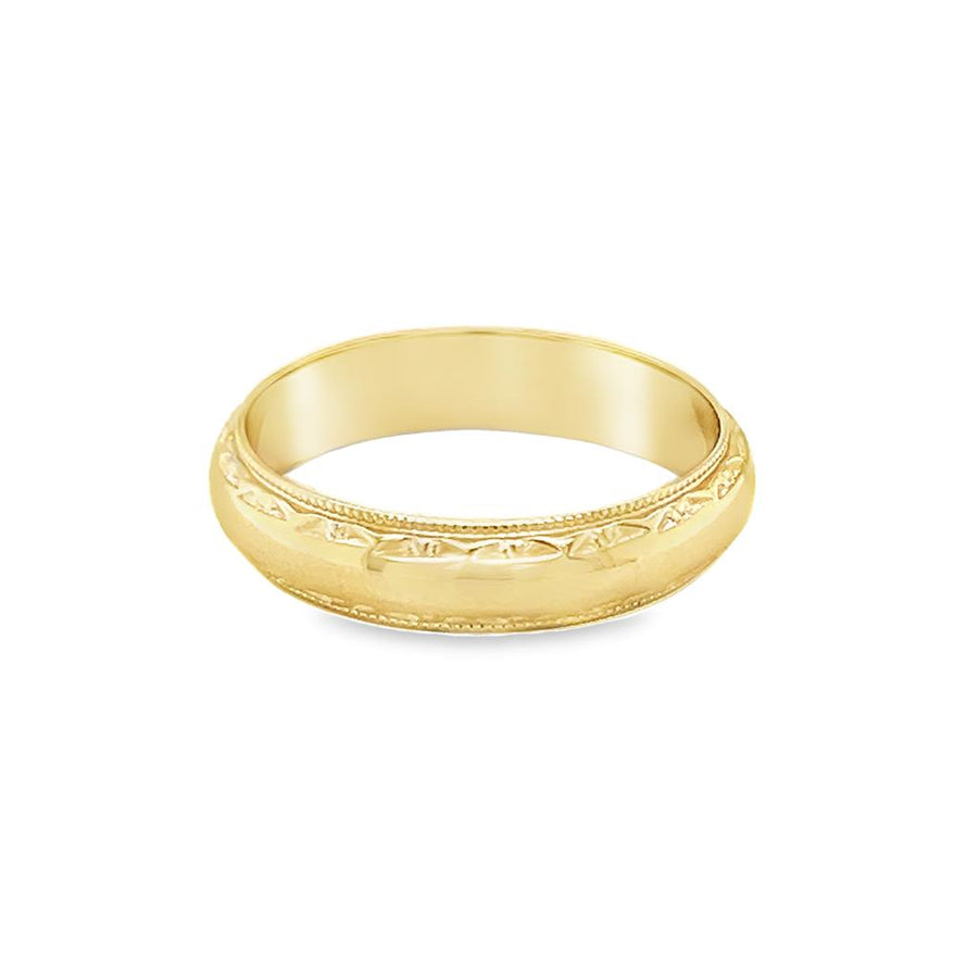 Estate Yellow 14 Karat Milgrain/Engraved Gent's Wedding Band