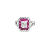 Mosaic Diamond and Ruby Halo Ring