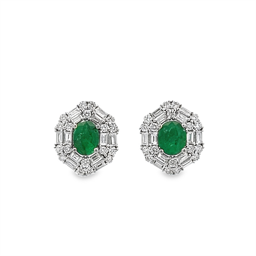 Estate Emerald & Diamond Halo Earrings