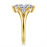 Lady's Yellow 14 Karat 3 Stone Claw Prong Semi-Mount Ring Size 6.5 2 =