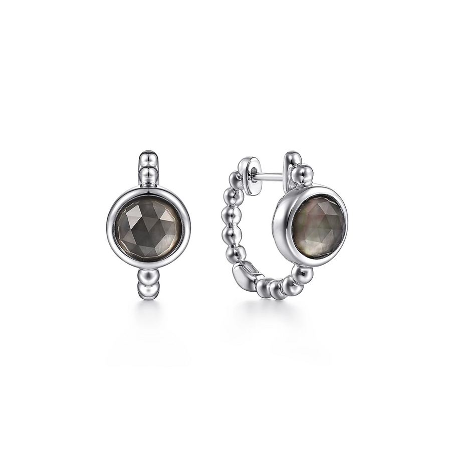 Gabriel & Co. Silver Sterling Silver 15mm Rock Crystal and Black Mother of Pearl Huggies