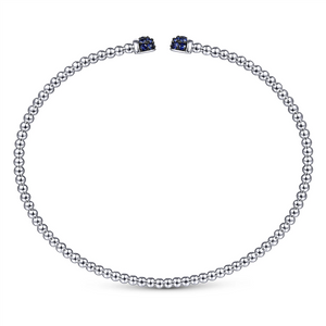Gabriel & Co. Fashion 14K White Gold Bujukan Bead Cuff Bracelet with Sapphire Pave Caps