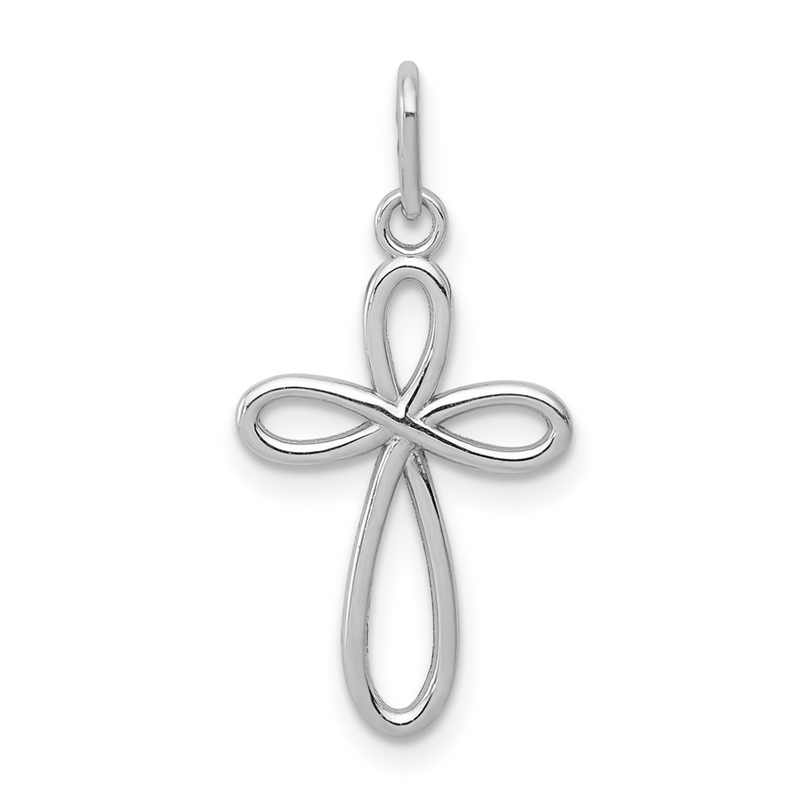 14 Karat White Gold Polished Small Ribbon Cross Pendant