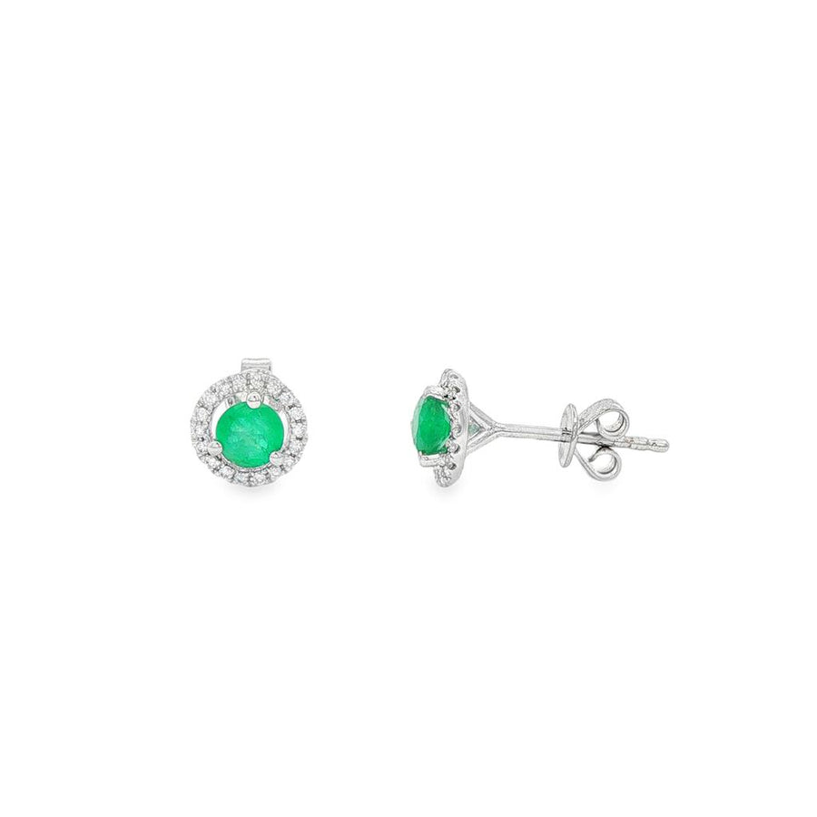 Lady's White 14 Karat Round Halo Stud Earrings With 2 = 0.70TWT Round