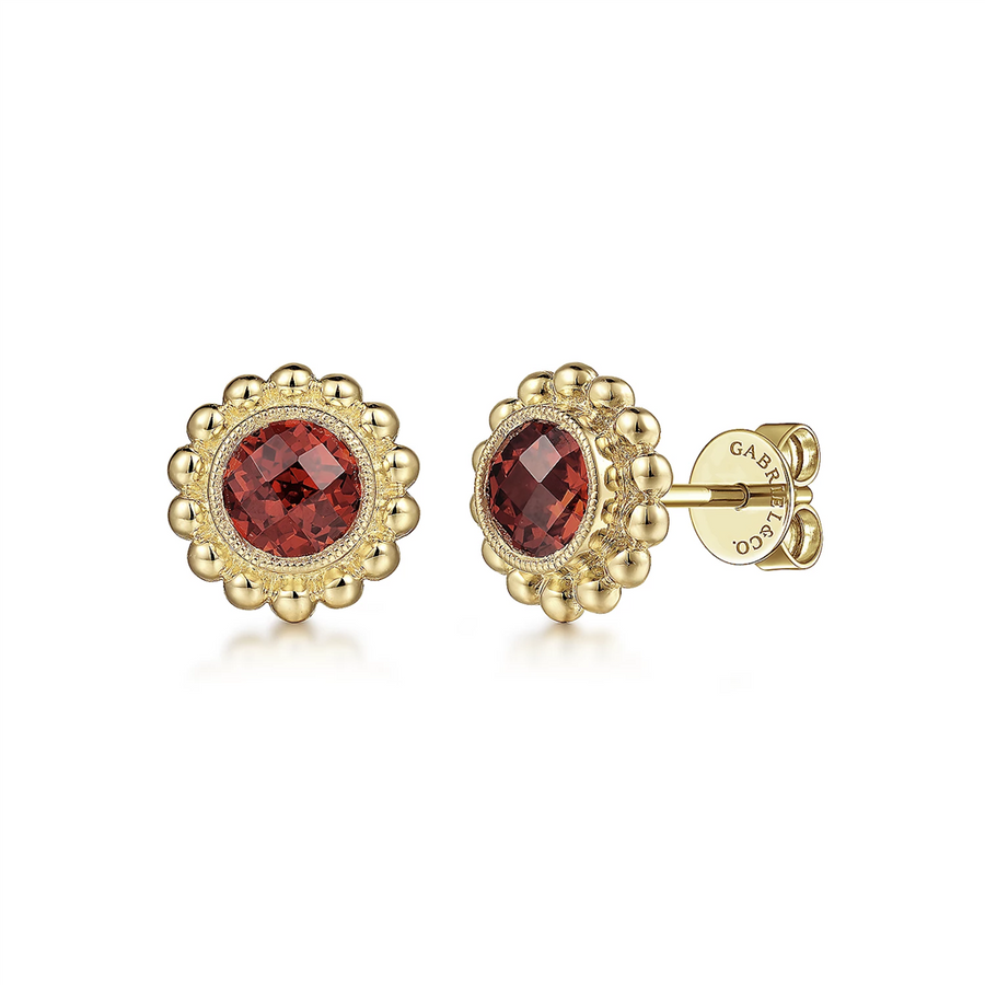 Gabriel & Co. Fashion 14K Yellow Gold Diamond And Garnet Bujukan Stud Earrings