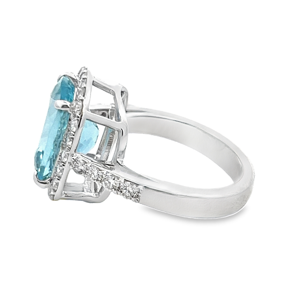 Estate Cushion Aquamarine Halo Diamond Ring