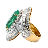 Estate Oval Emerald and Diamond Bypass Halo Ring