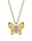Lady's Yellow 14 Karat Diamond Cut Butterfly Pendant Necklace Length 1