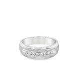 White 14 Karat Milgrain Satin Hammered 7mm Stepped Edge Channel Set Ba
