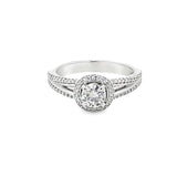 Split Shank Round Diamond Halo Engagement Ring