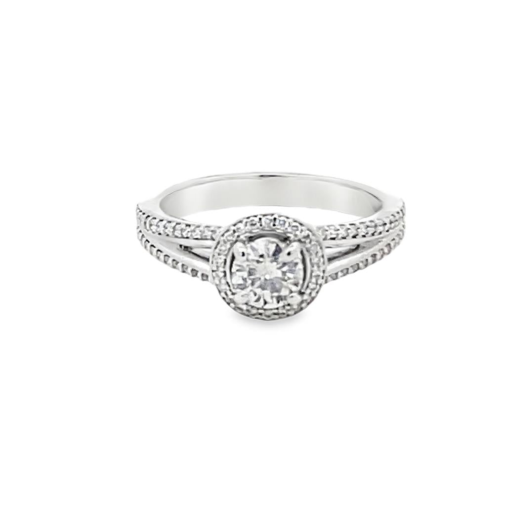 Split Shank Round Diamond Halo Engagement Ring