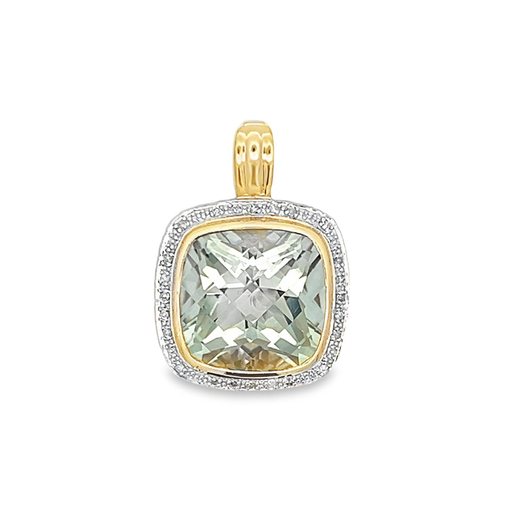 Square Prasiolite & Diamond  Pendant