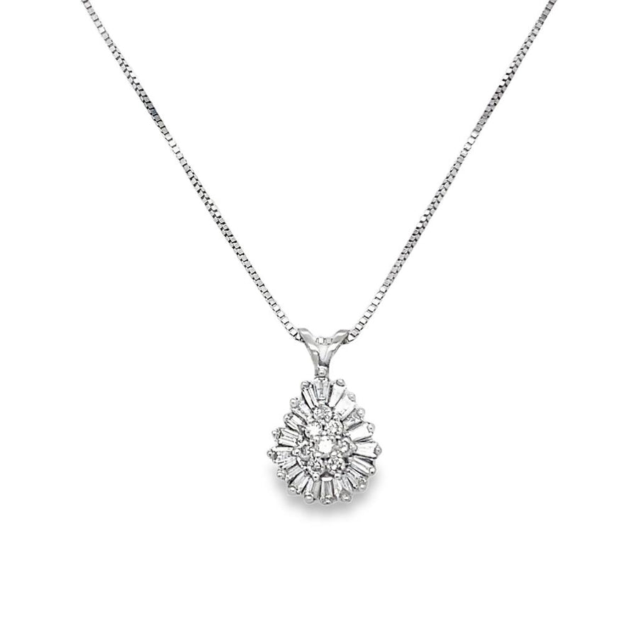 Pear Shape Baguette and Round Diamond Pendant