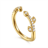 Lady's Yellow 14 Karat Leaf Style Open Diamond Wedding Band With Milig