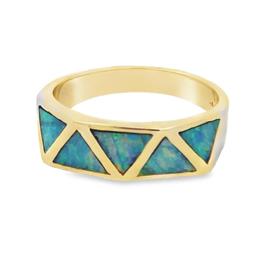 Yellow 14 Karat Band w/5 Channel Set Triangular Boulder Opals Ring