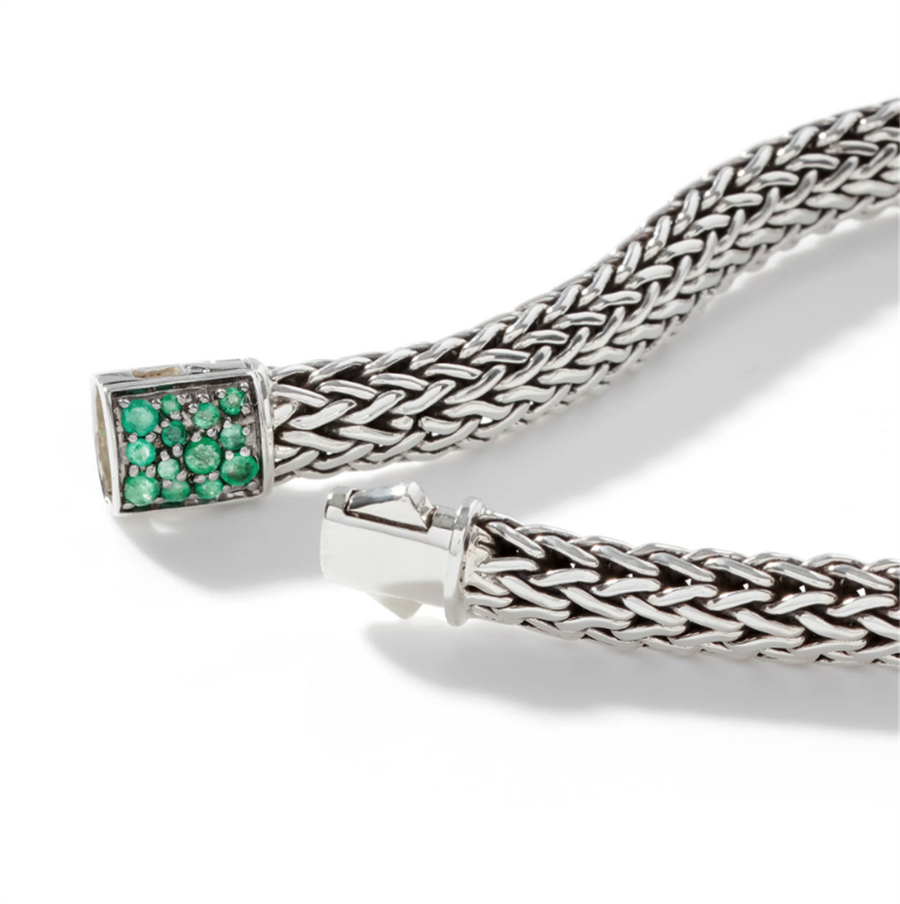 John Hardy Classic Chain Silver Small Reversible Bracelet with Black Sapphire and Emerald