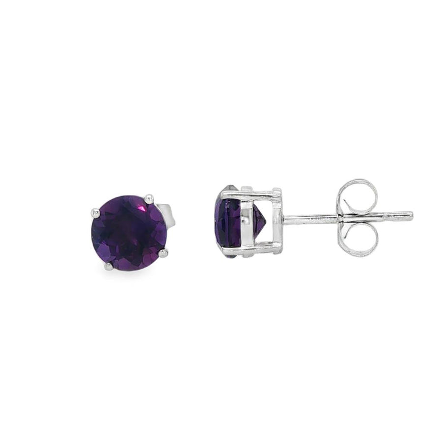Lady's White 14 Karat Siberian Amethyst Studs Earrings 2=1.75TW Round