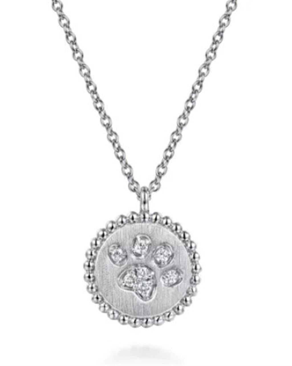 Lady's Sterling Silver Diamond Bujukan Paw Print Pendant Silver Neckla