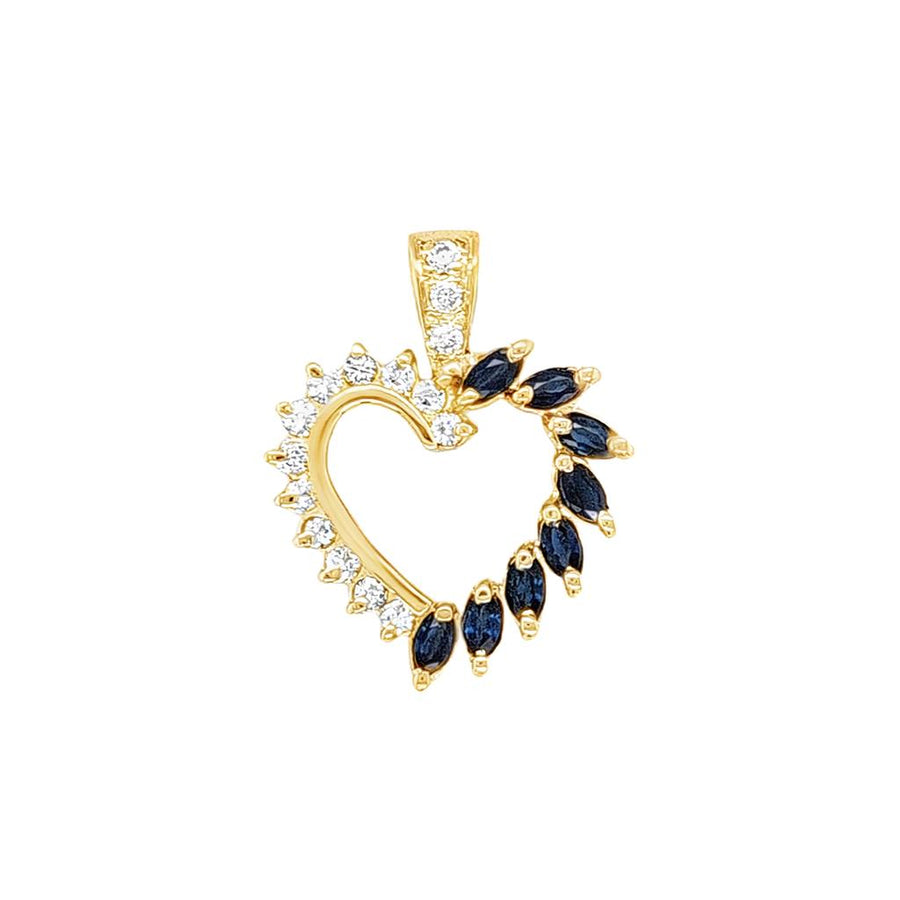 14ky 27.3x21.7mm Half Diamond/Sapphire Open Heart Pedant Wth A 2.7mm B